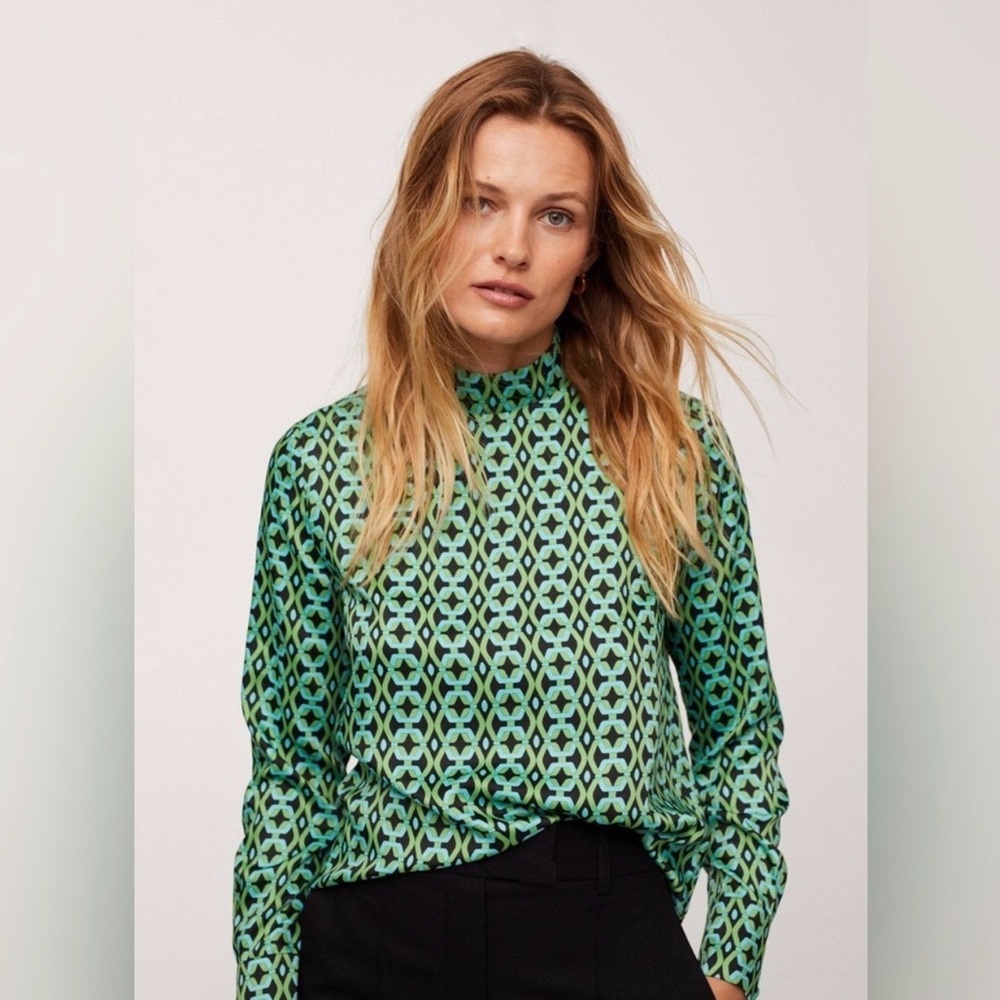 MANGO Geometric Print Blouse // Small